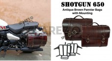 Fit For Royal Enfield Shotgun 650 Antique Brown Leather Pannier Bags with Mounting - SPAREZO